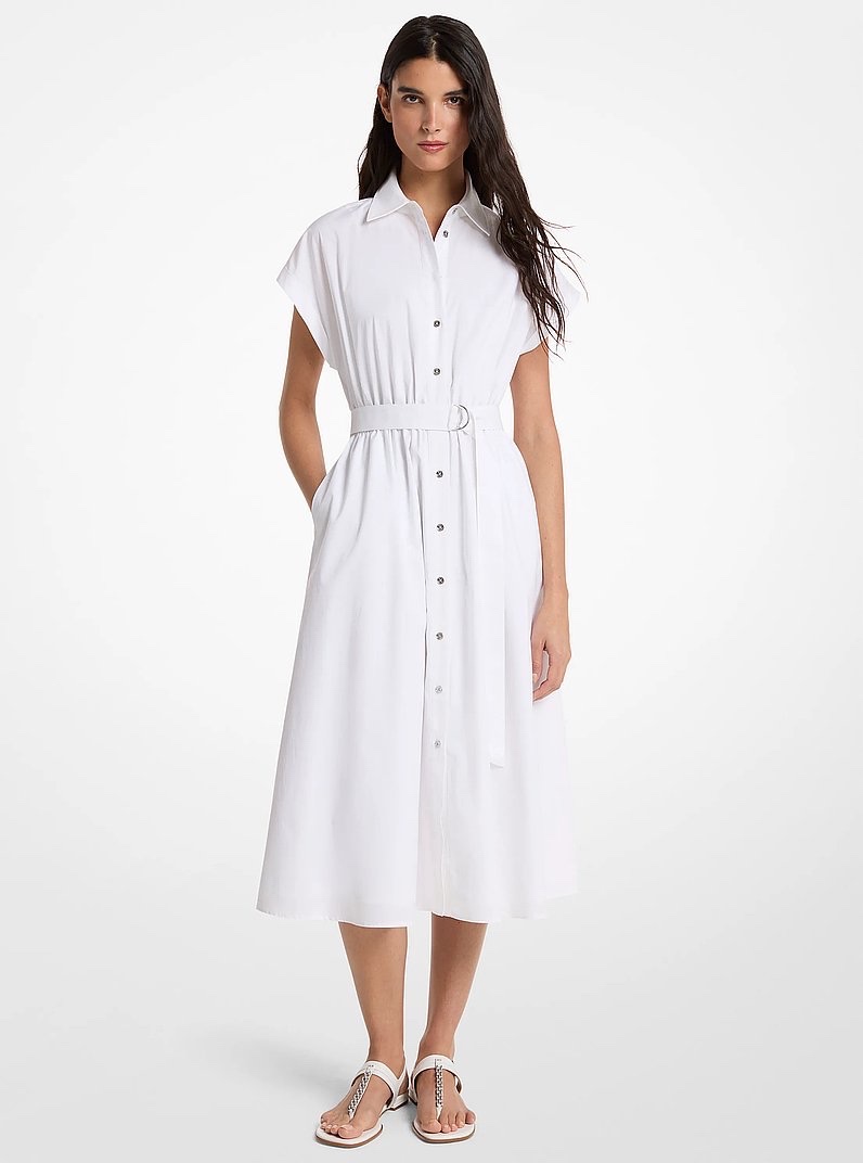 Váy MK màu trắng 2 lớp - khuy bạc + belt - JS683FQKLZ