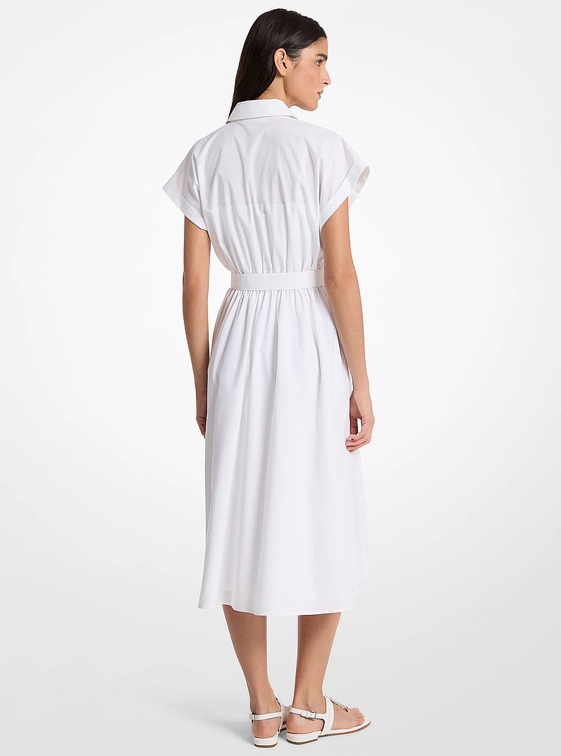 Váy MK màu trắng 2 lớp - khuy bạc + belt - JS683FQKLZ