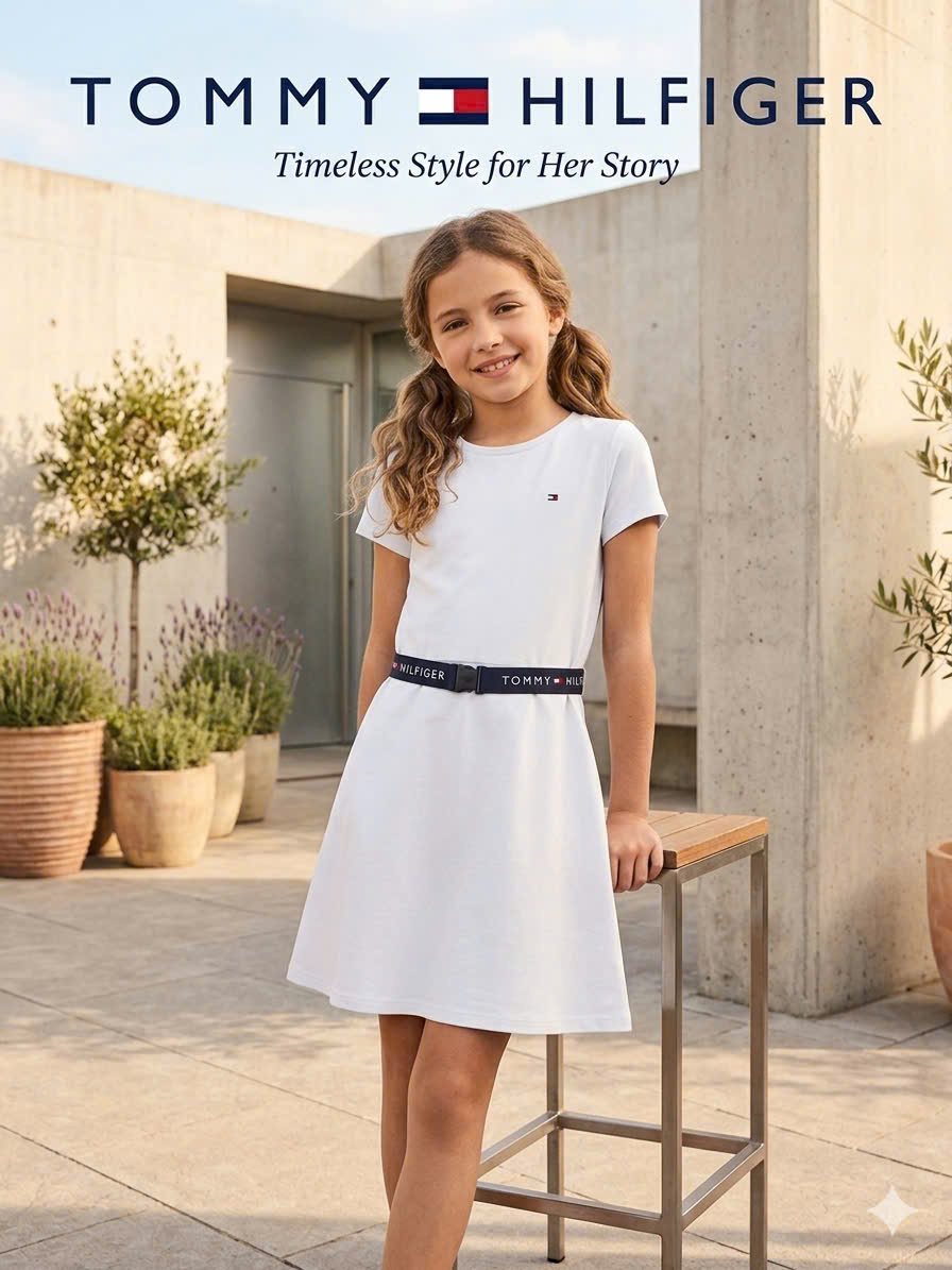 Váy Tshirt kid Tommy Hilfiger - trắng + belt