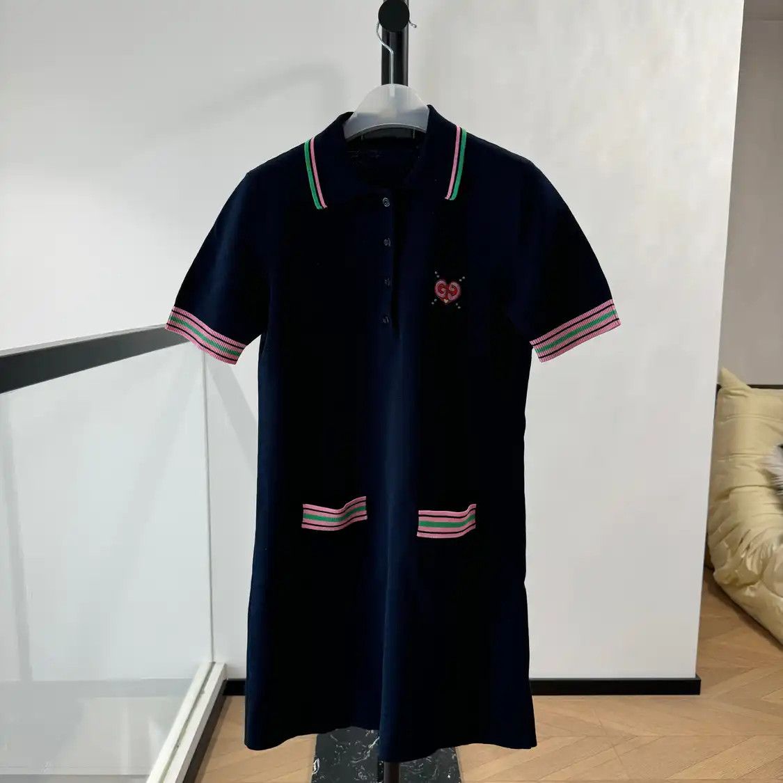Váy len GG xanh navy viền hồng logo thêu - SNV - 782256