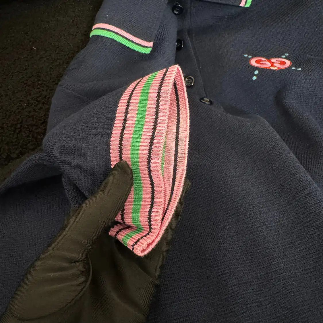 Váy len GG xanh navy viền hồng logo thêu - SNV - 782256