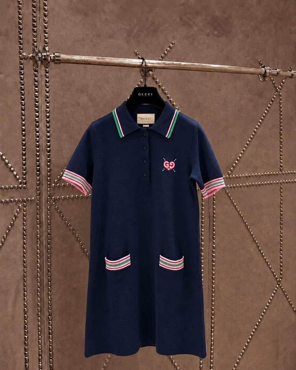 Váy len GG xanh navy viền hồng logo thêu - SNV - 782256