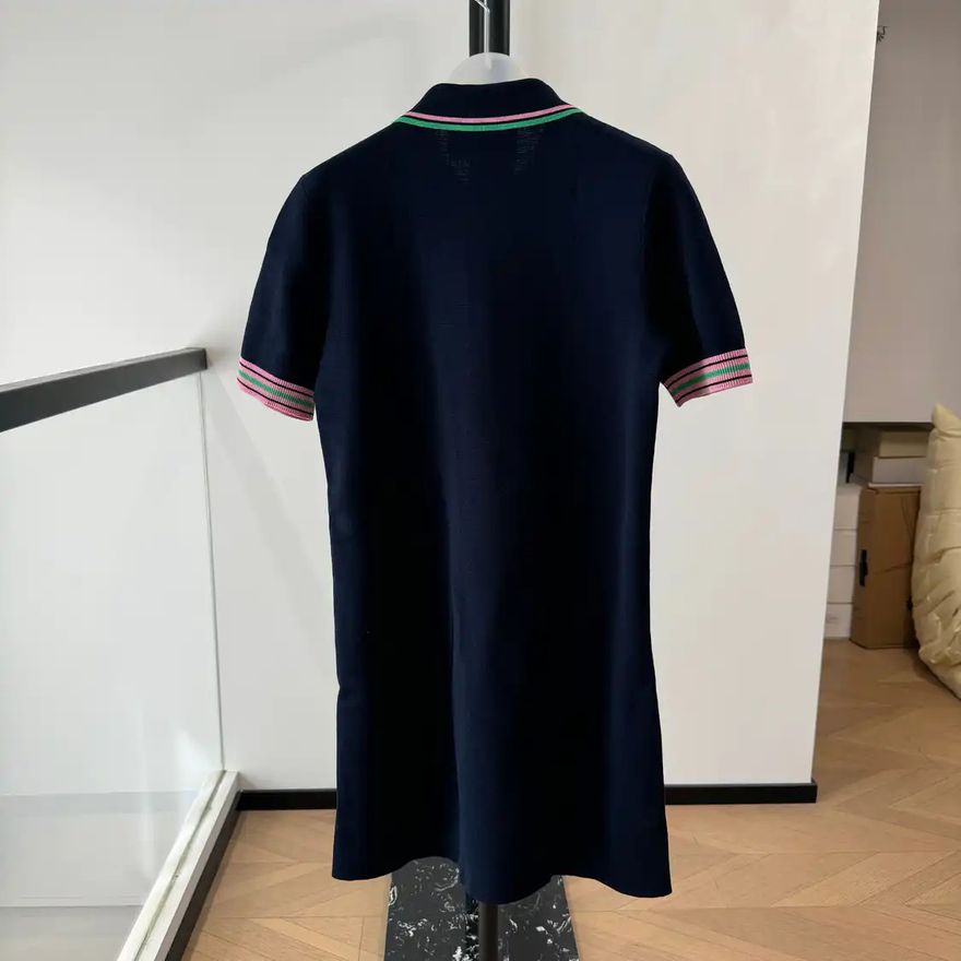 Váy len GG xanh navy viền hồng logo thêu - SNV - 782256