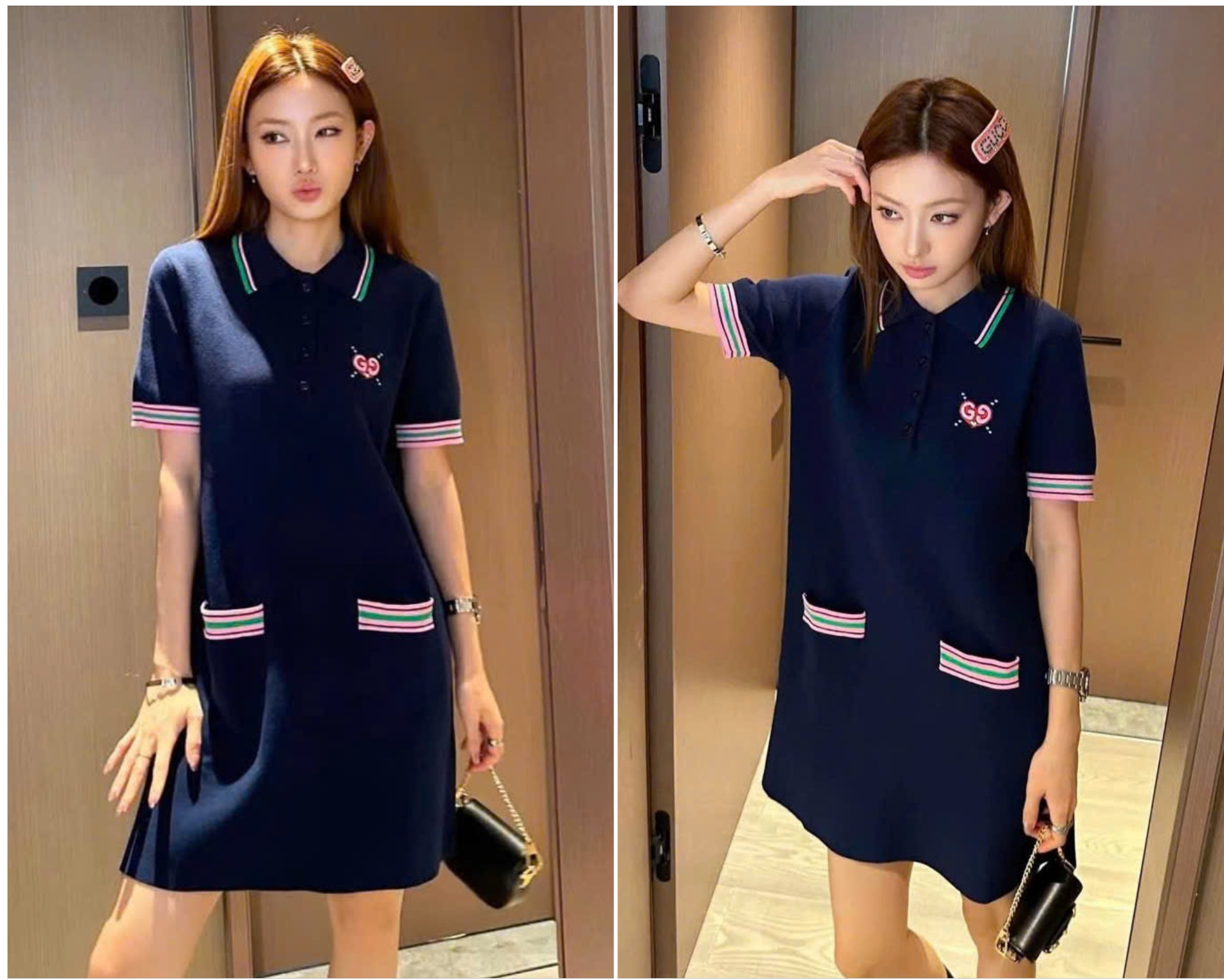 Váy len GG xanh navy viền hồng logo thêu - SNV - 782256