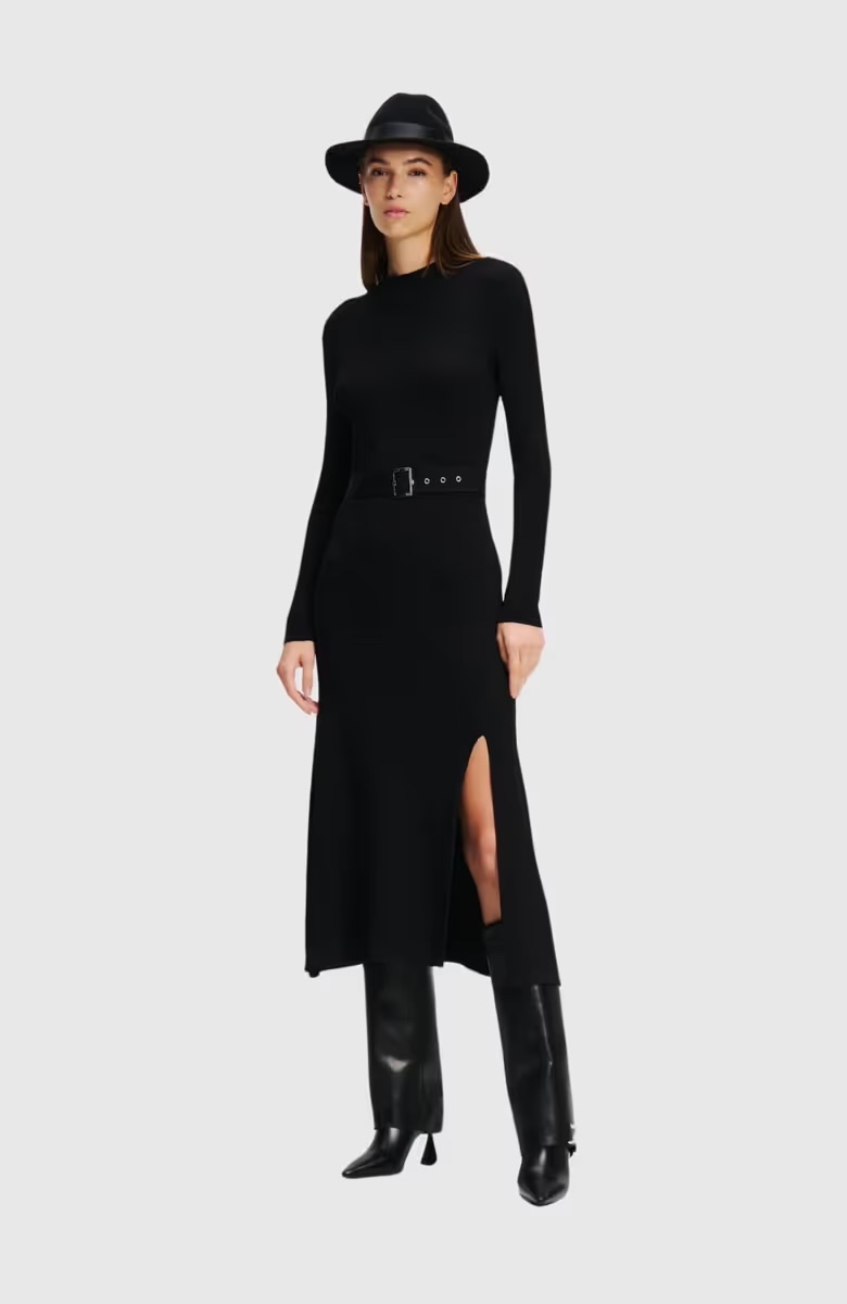 Váy len Karl dáng dài màu đen + belt 246W1321