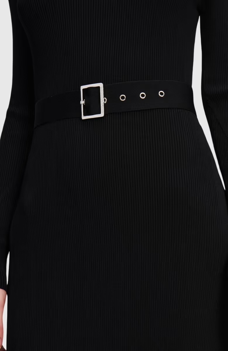 Váy len Karl dáng dài màu đen + belt 246W1321