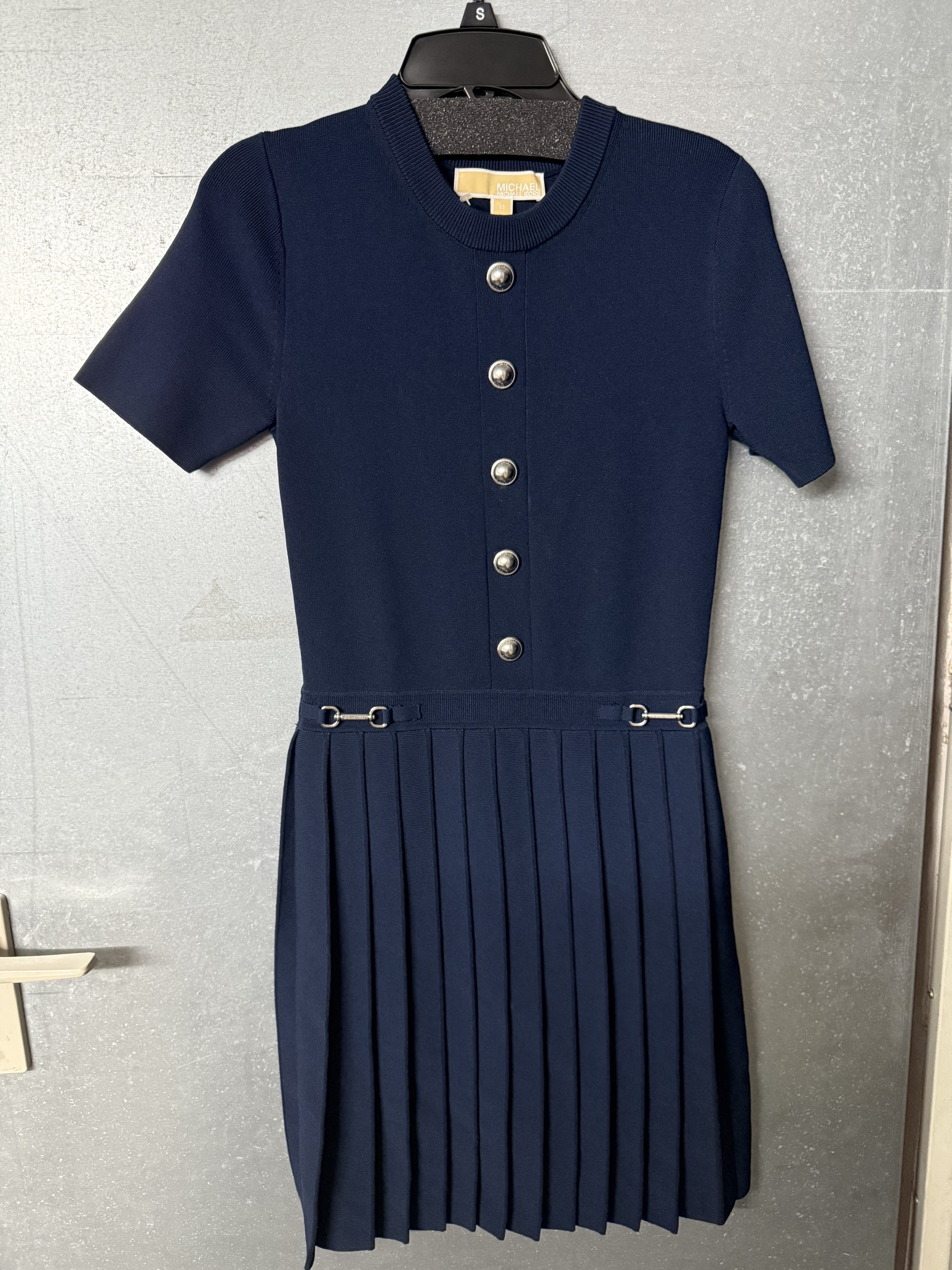 Váy len MK màu xanh navy khuy bạc - JS683GF5ZV