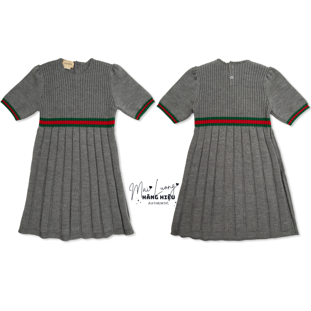 Váy len kid GG màu xám đậm eo màu xanh đỏ - 787050