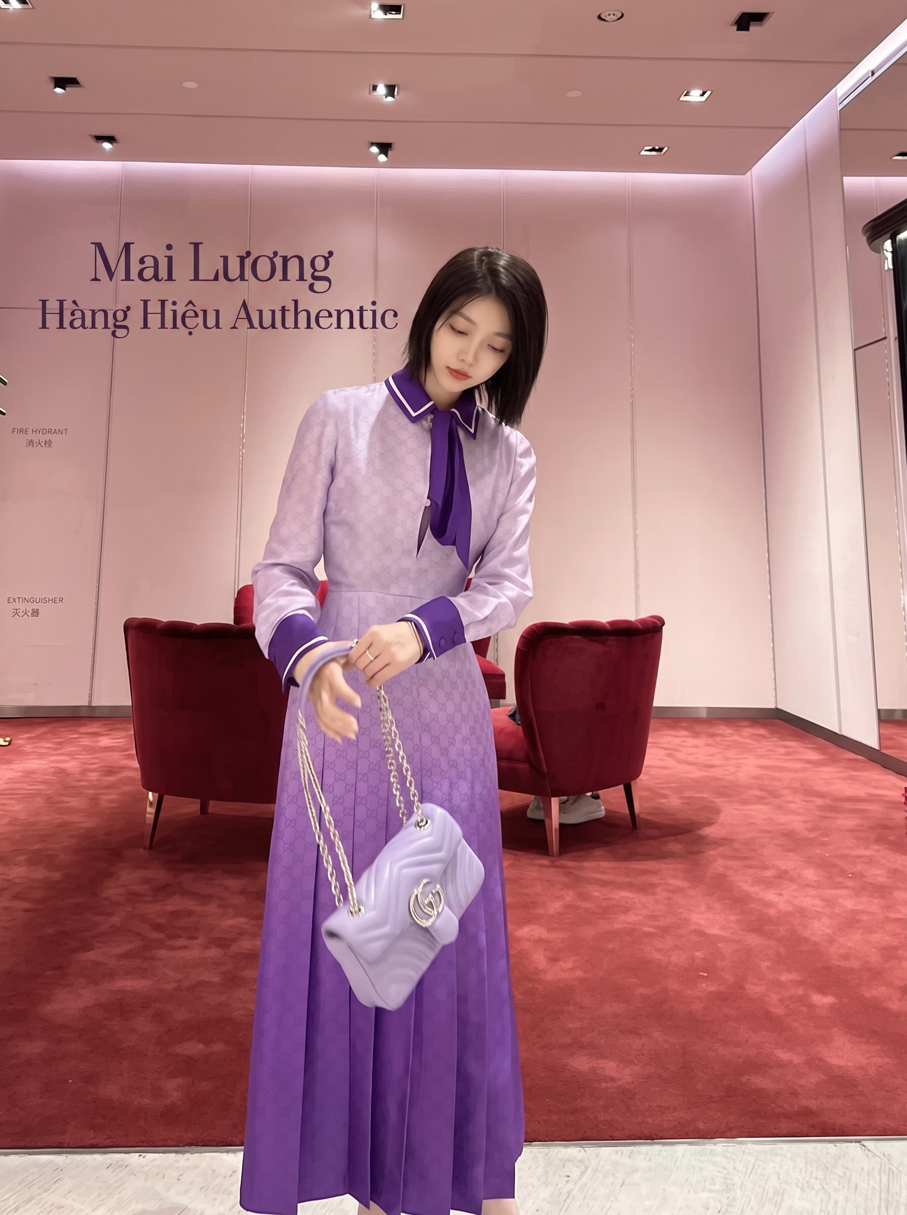 Váy lụa GG màu tím nhạt full logo -SNV - 835797
