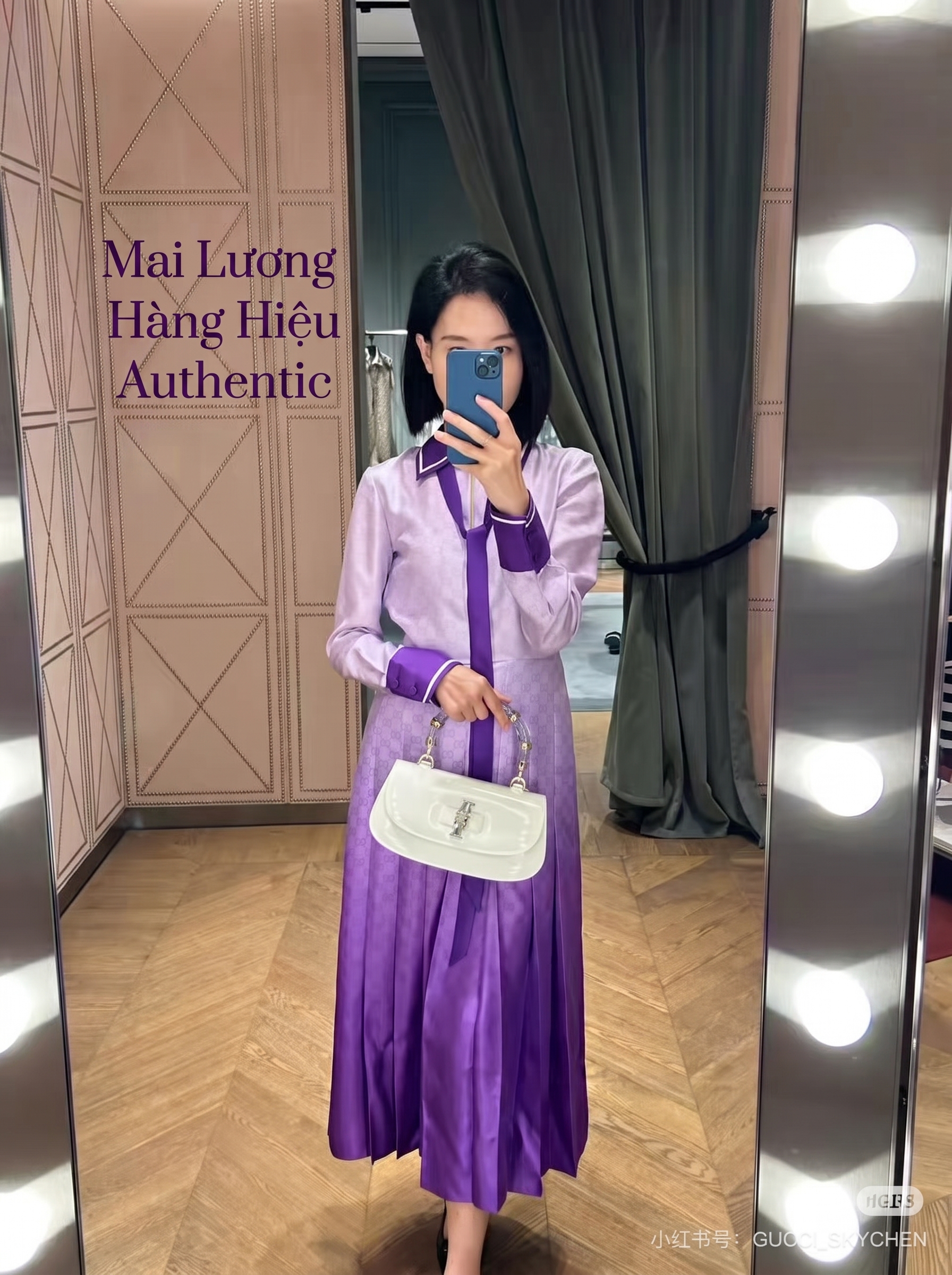 Váy lụa GG màu tím nhạt full logo -SNV - 835797