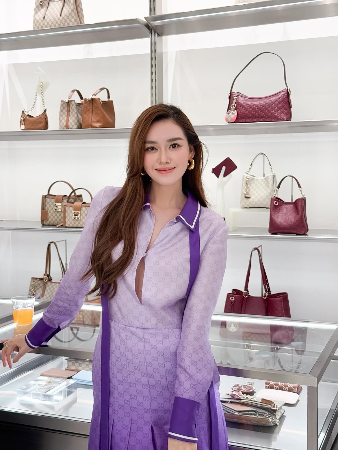 Váy lụa GG màu tím nhạt full logo -SNV - 835797