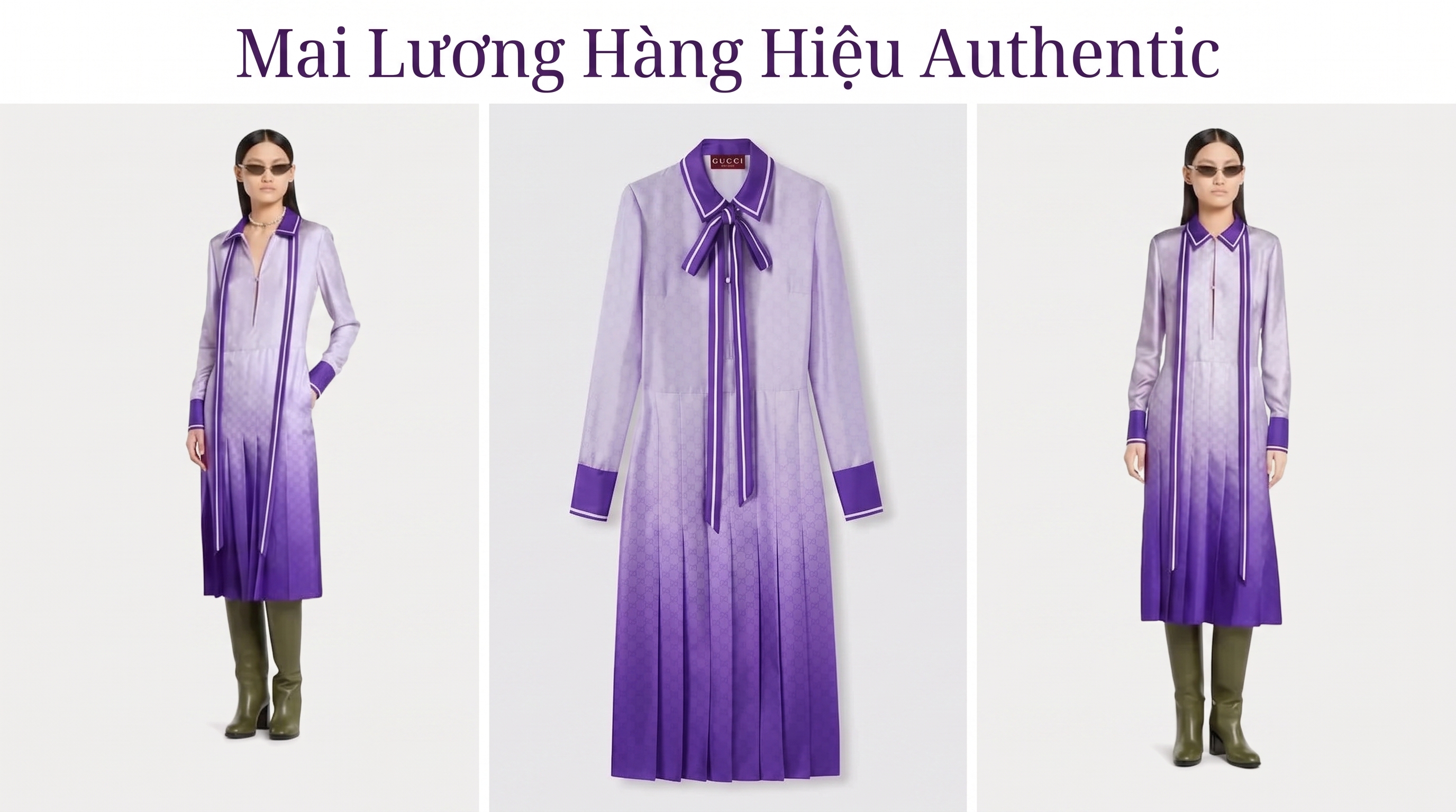 Váy lụa GG màu tím nhạt full logo -SNV - 835797