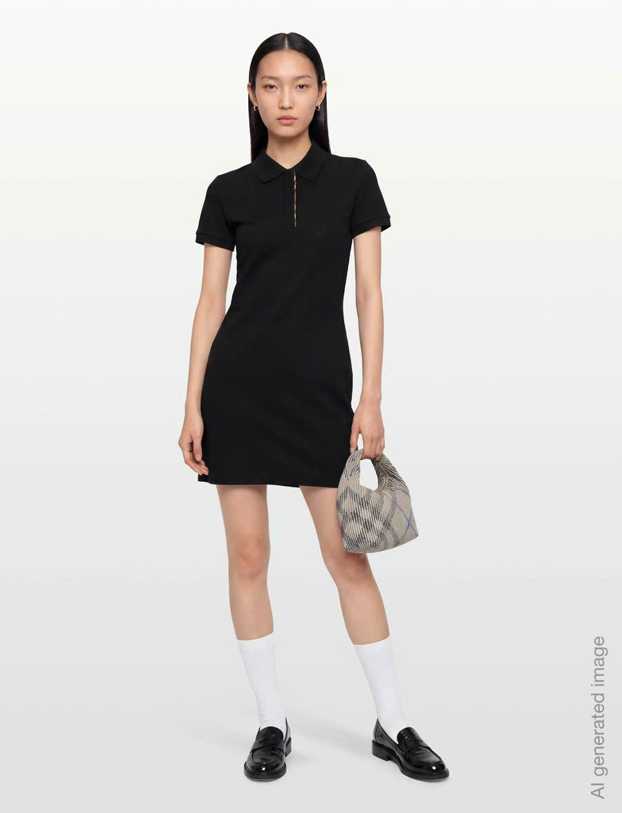 Váy polo BBR đen cổ line kẻ check - A1189