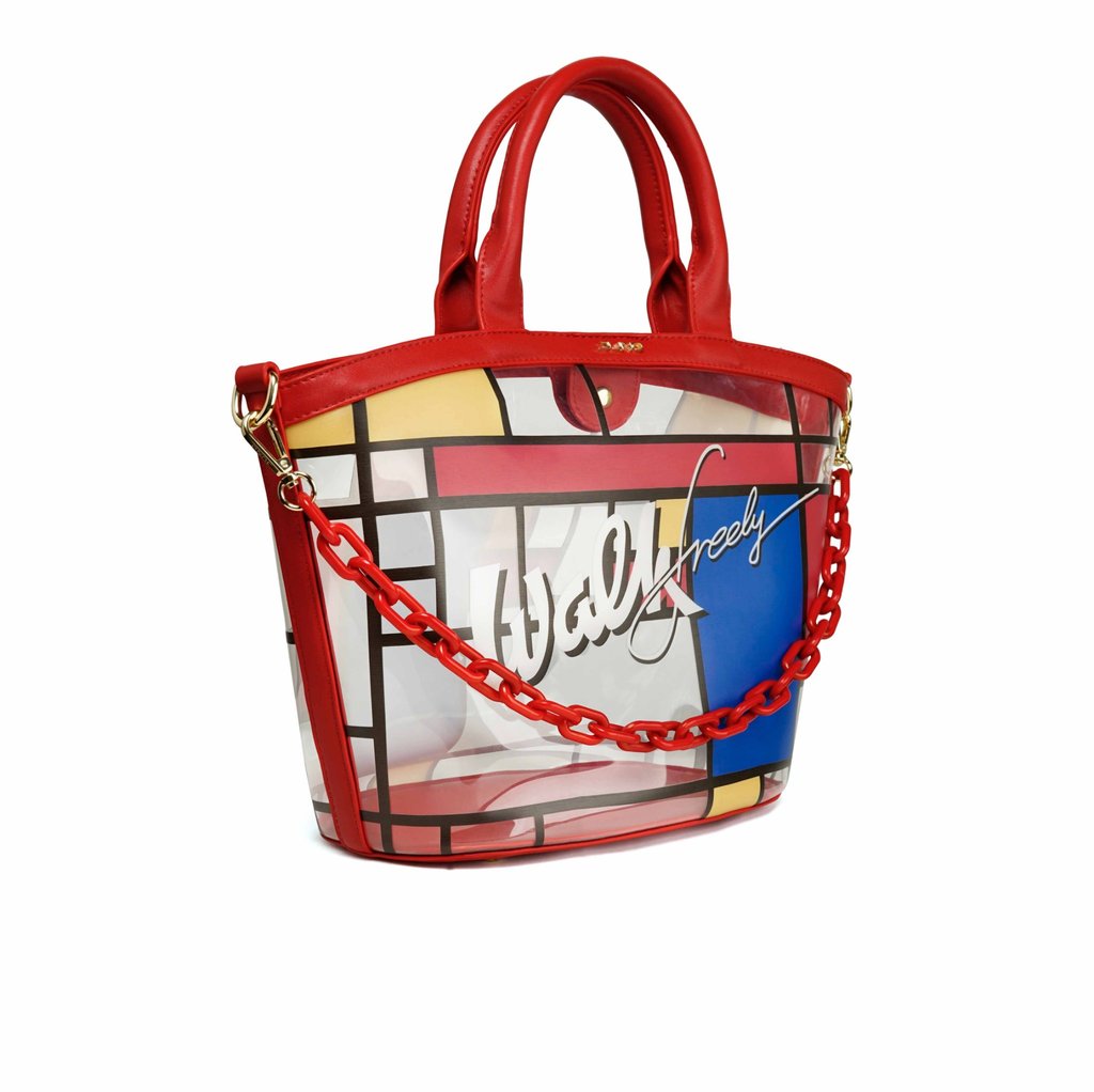 Túi xách lớn trong suốt hoạ tiết Mondrian