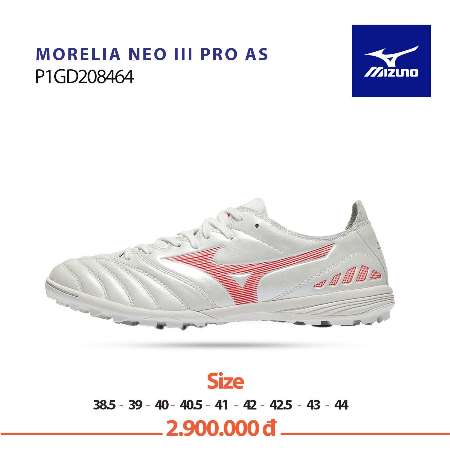 [Nhập Mã MIZUNO] Giày đá bóng Mizuno Morellia Neo III Pro As Trắng/Hồng