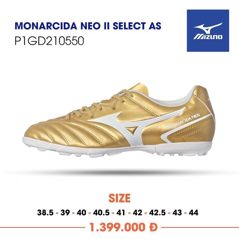 Giày đá bóng Mizuno Monarcida Neo II Select AS Vàng/Trắng