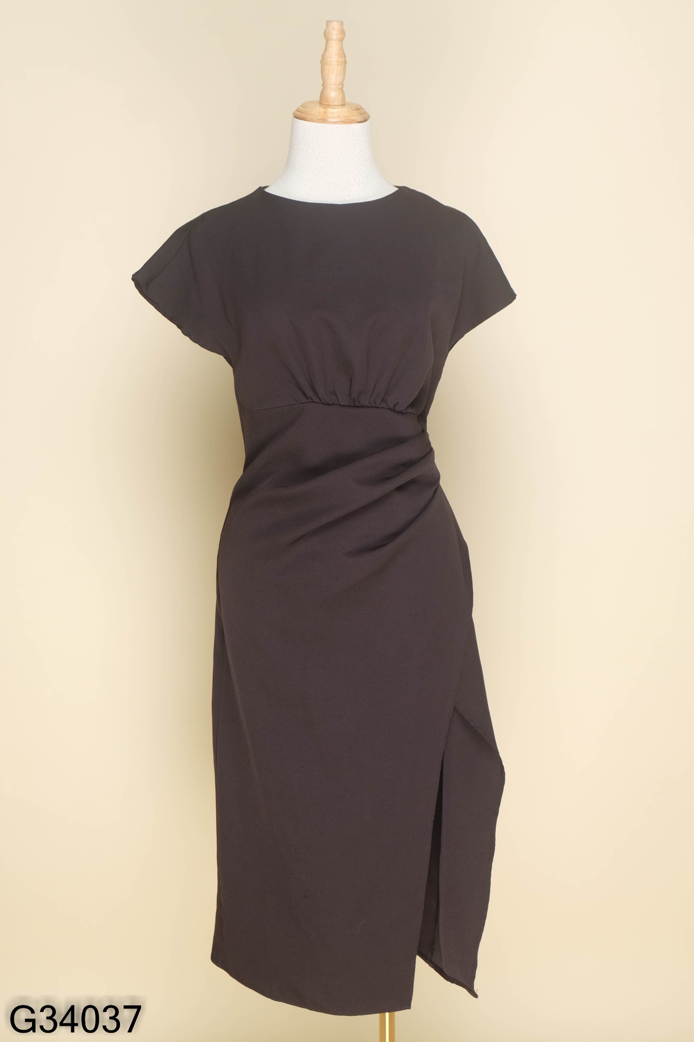 Đầm sơ mi dáng dài màu đen chấm bi KK109-03 | Thời trang công sở K&K Fashion