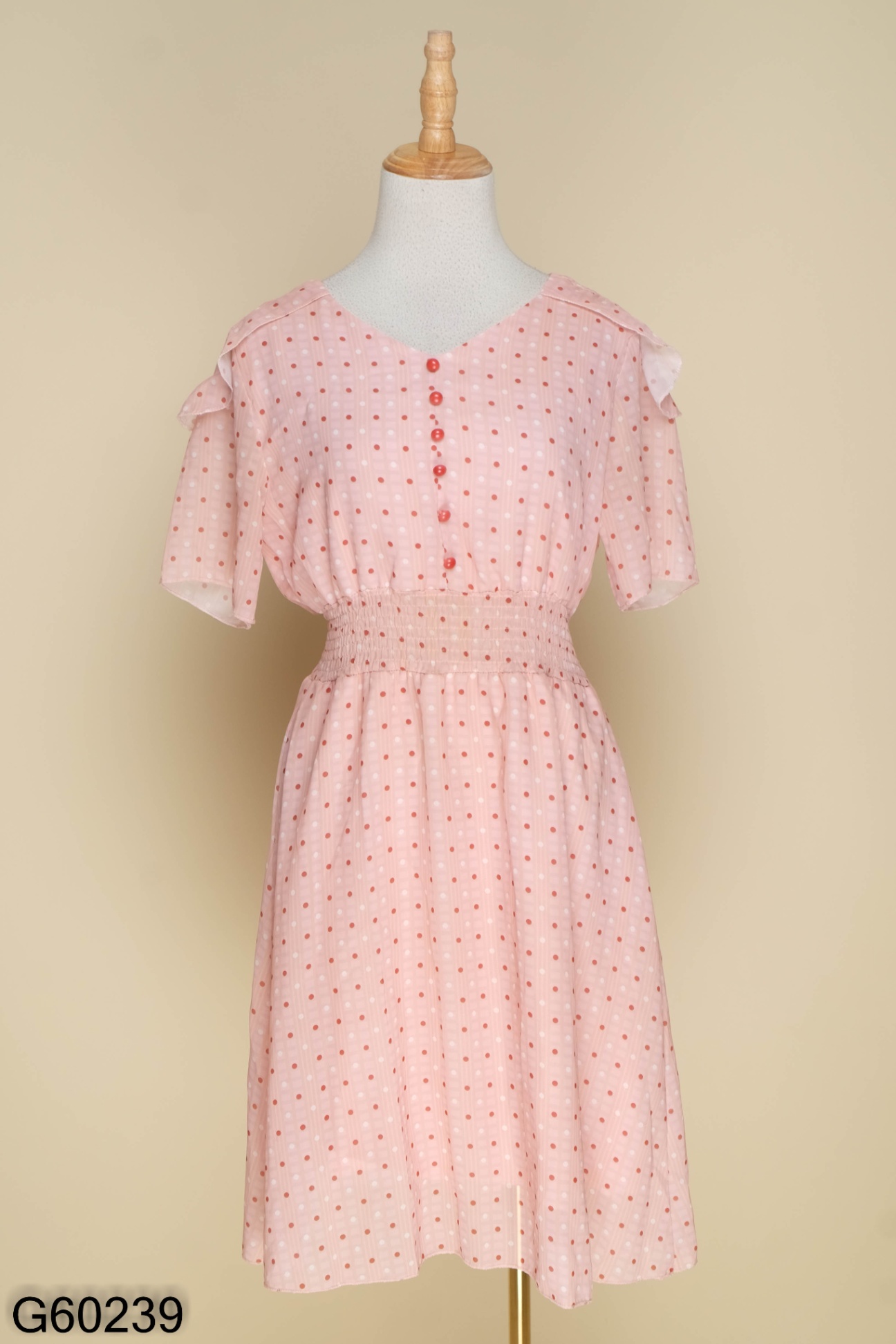Váy chấm bi ngắn tay hồng cam HM H&M_Hàng chính hãng Authentic - Tìm Voucher