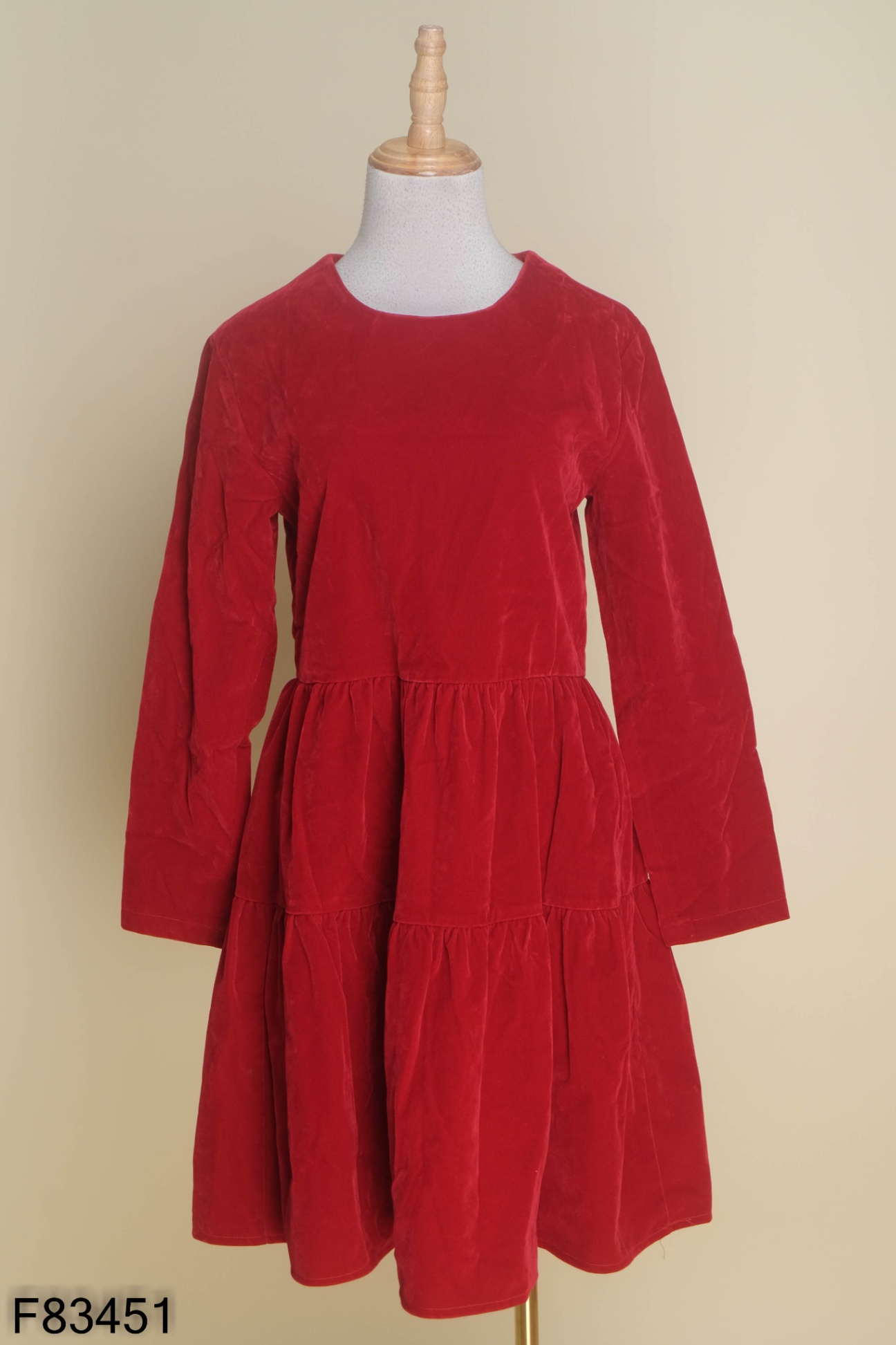 Váy xòe nhung đỏ nhún tay - 3571