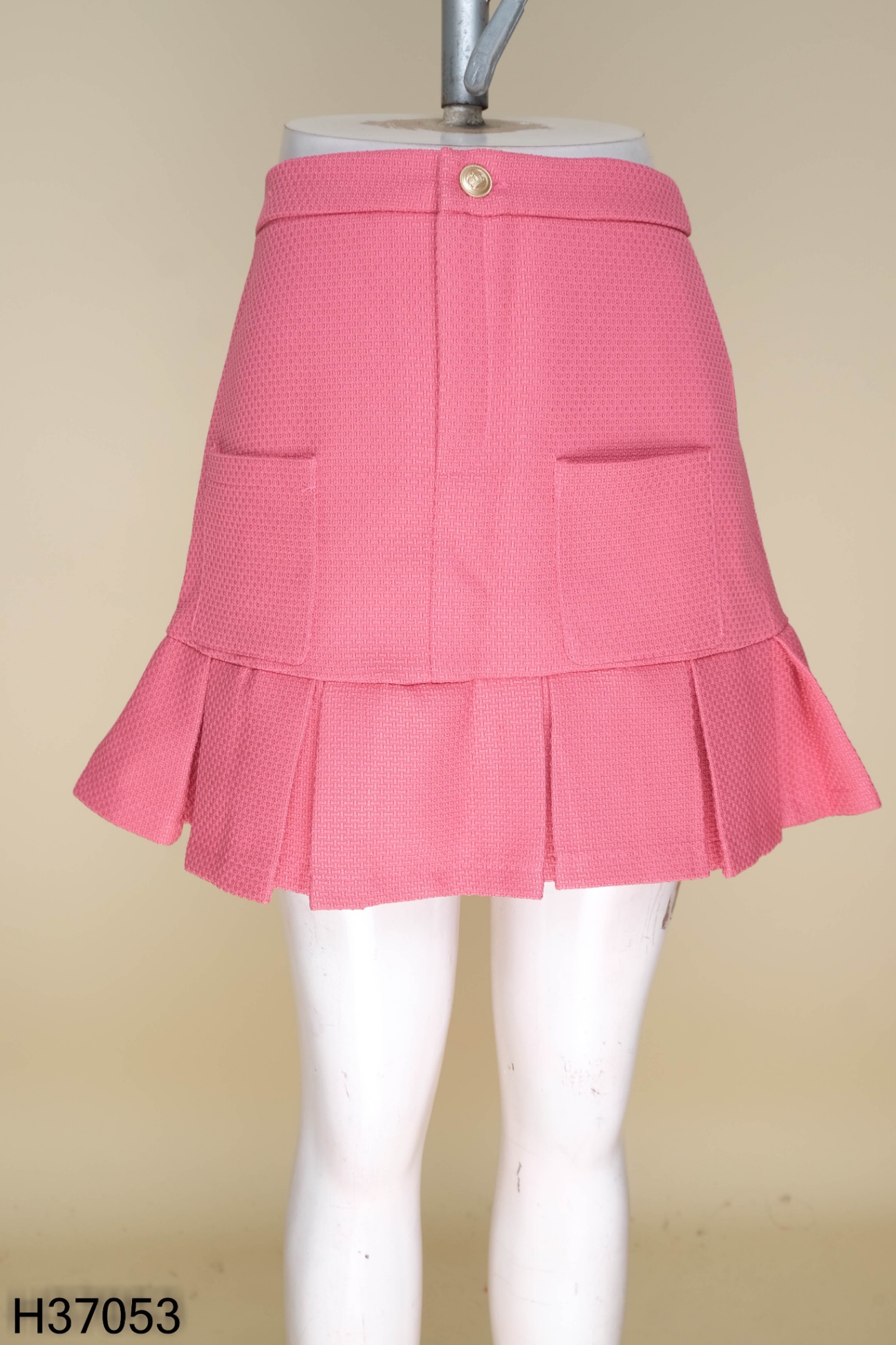 Chân váy chữ a phối nút màu hồng-B6628