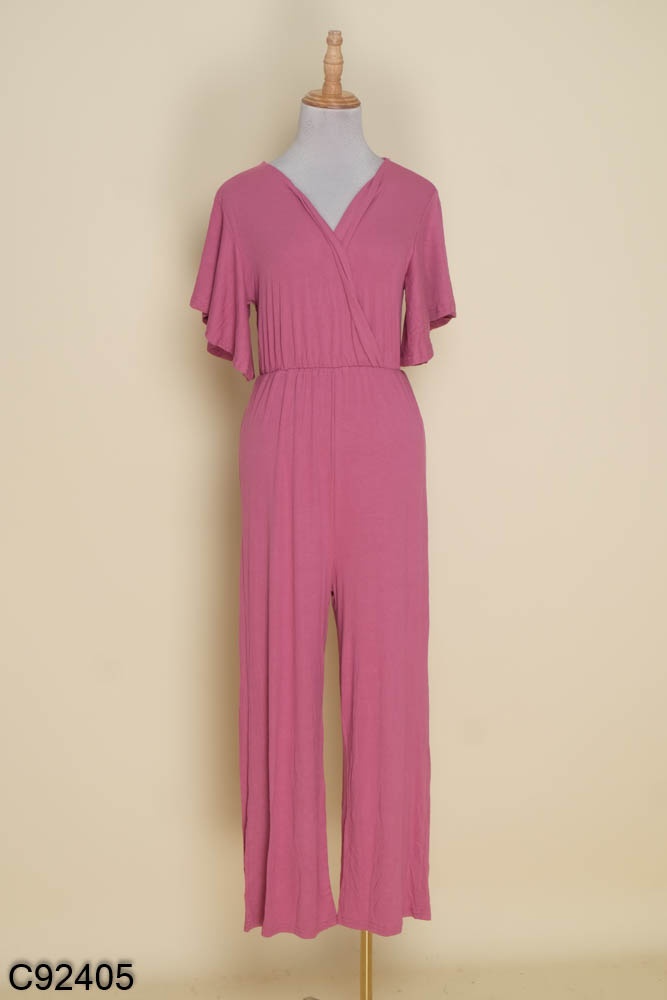 Jumpsuit tím trơn vạt chéo