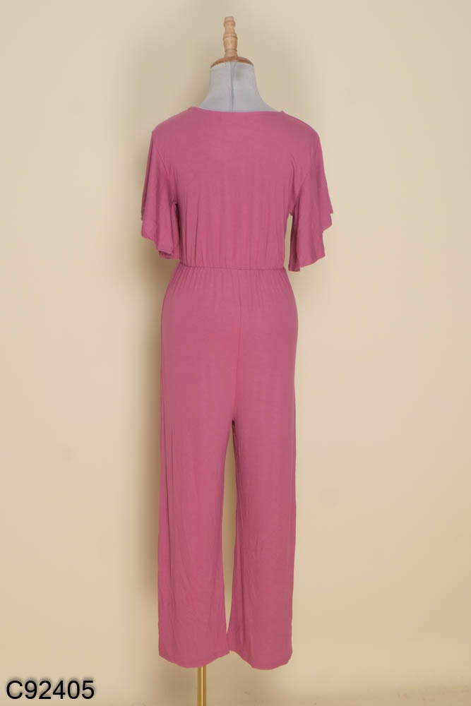 Jumpsuit tím trơn vạt chéo