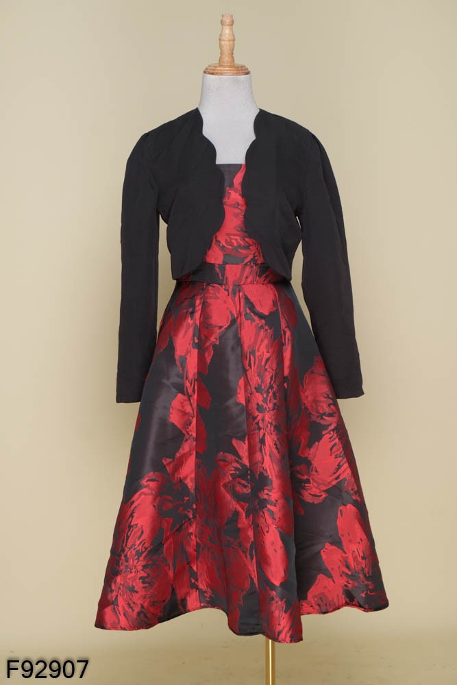 Đầm xoè hoa đỏ phối áo đen tay hến | Thương hiệu thời trang công sở cho  phái đẹp