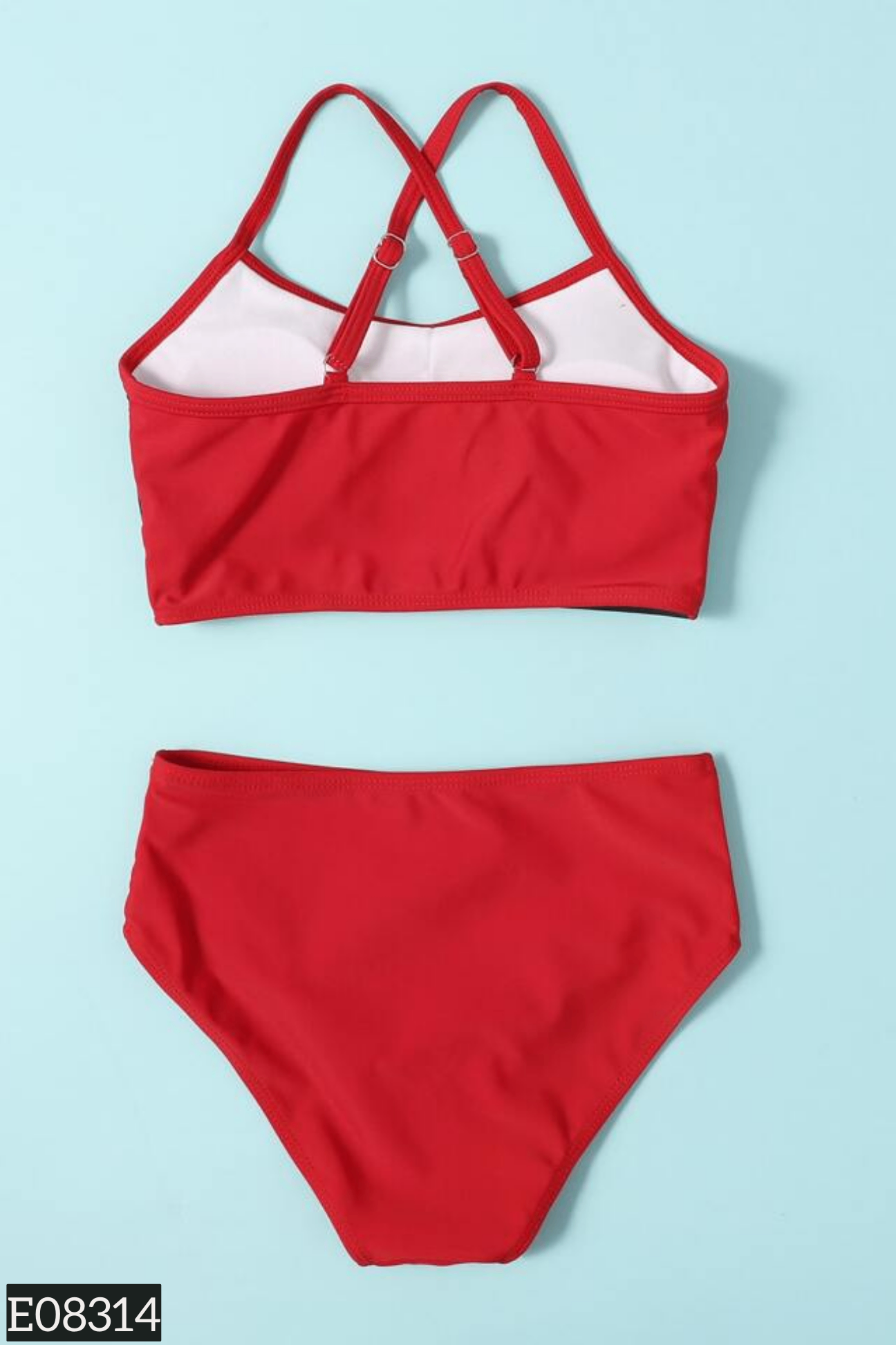 Set Bikini SHEIN 2 mảnh áo đỏ họa tiết + quần đen