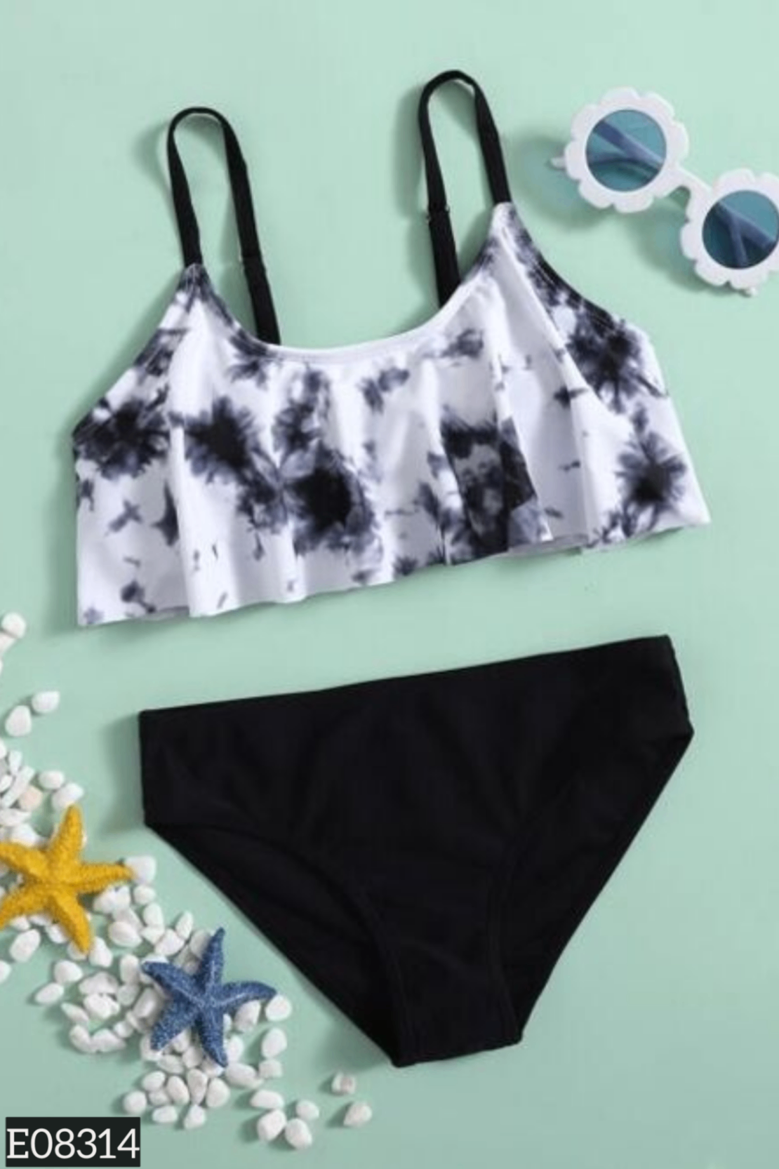 Set Bikini SHEIN Áo loang + quần đen