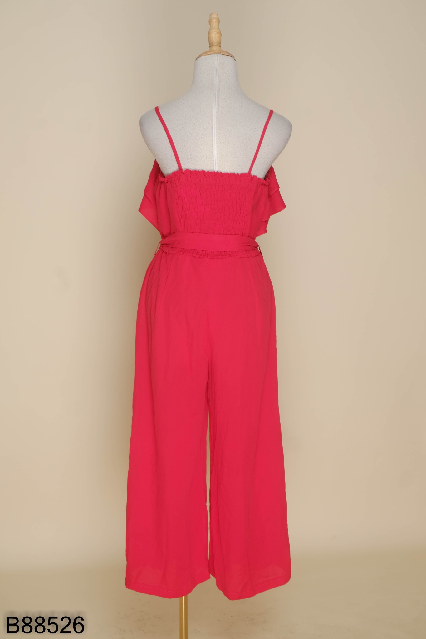 Jumpsuits hai dây đỏ trơn kèm đai