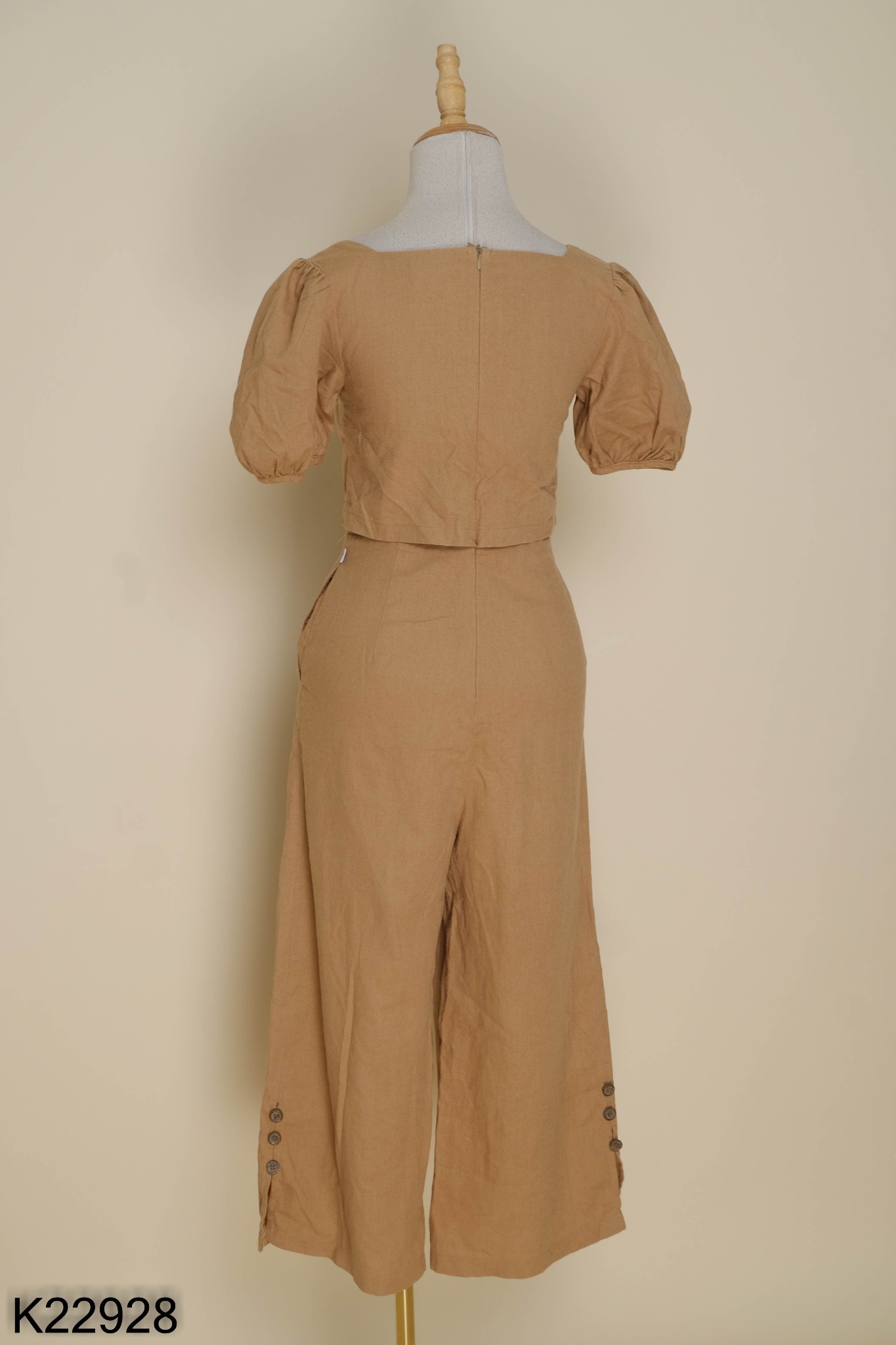 Jumpsuit GERME linen nâu cổ vuông