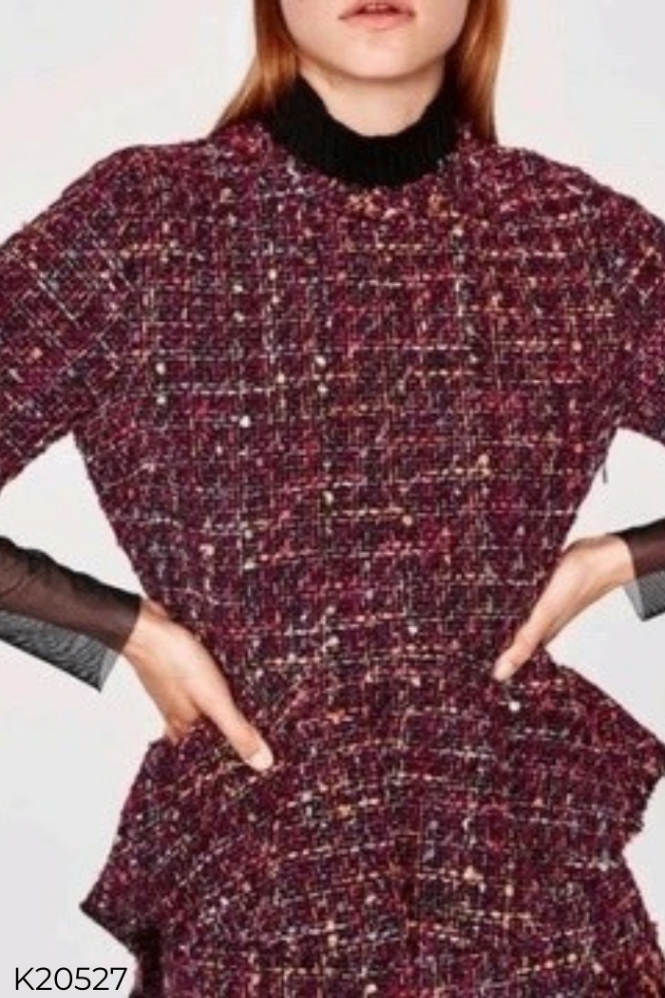 Áo ZARA dạ tweed hồng kẻ cam