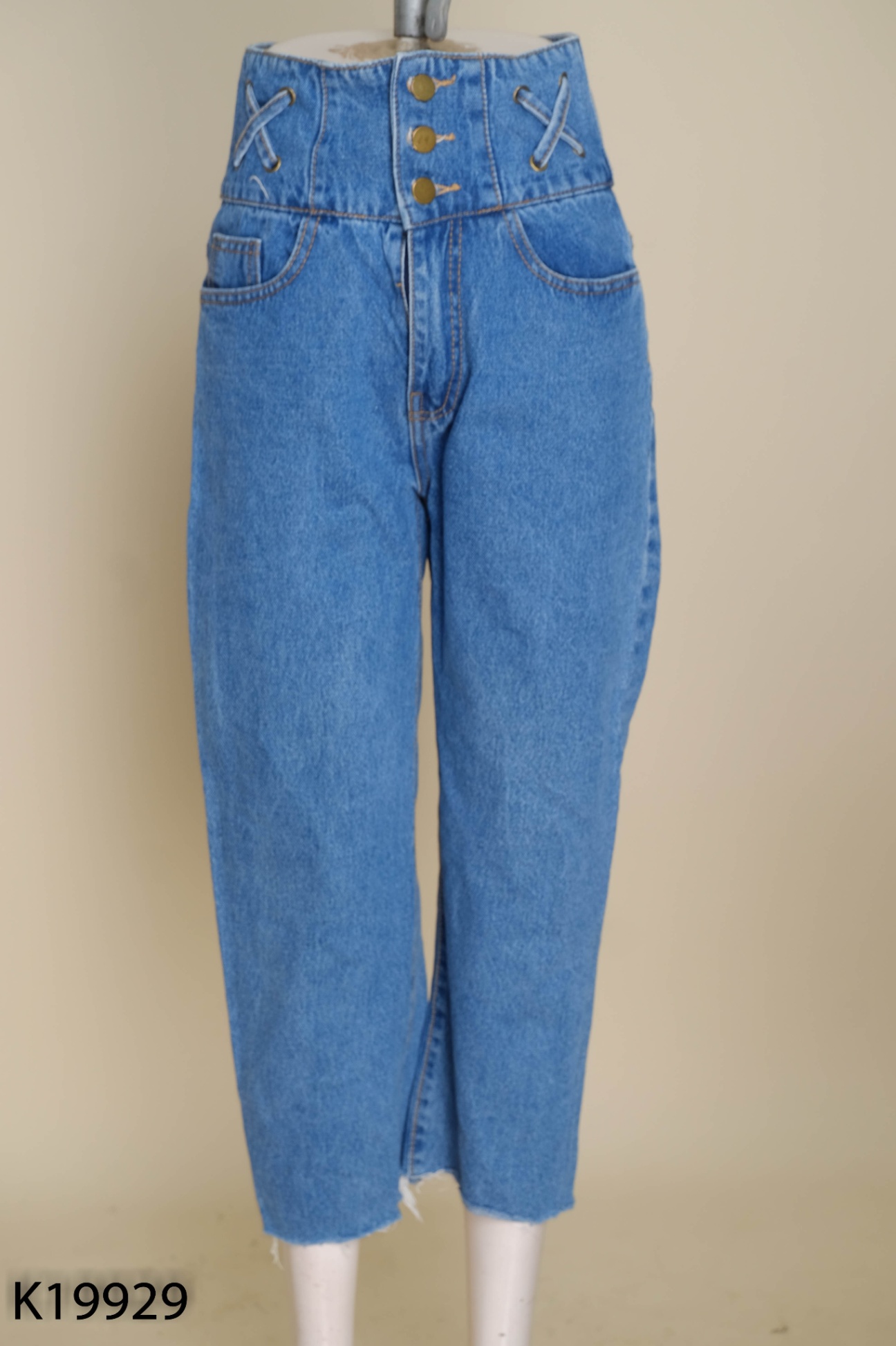 Quần baggy jeans xanh 3 khuy