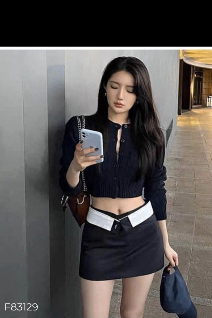 Quần shorts giả váy đen be cạp be (ZARA xuất)