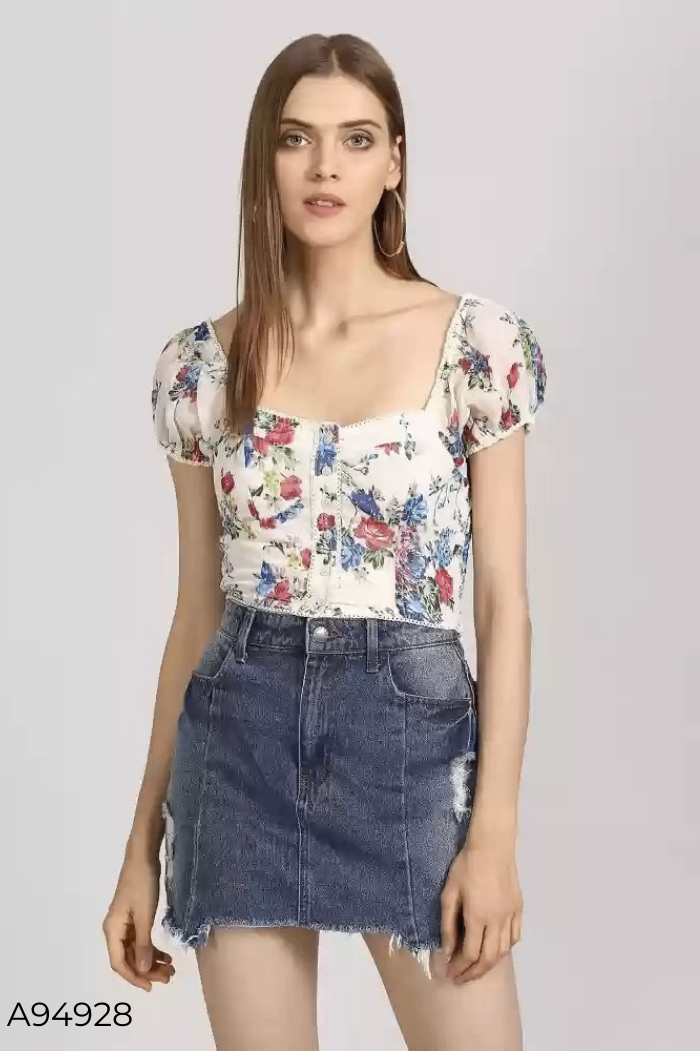 Áo FOREVER 21 be họa tiết xanh hồng