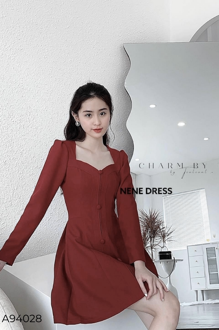 Váy CHARM BY TEA đỏ cổ kiểu