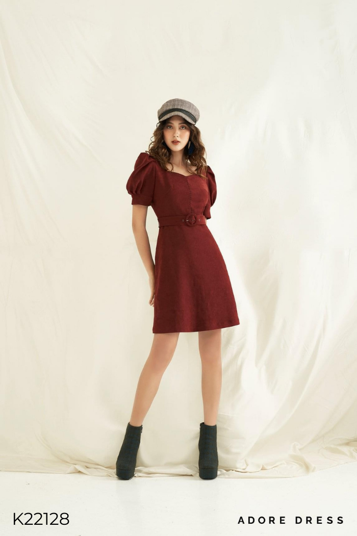 Váy ADORE DRESS nhung tăm đỏ rượu