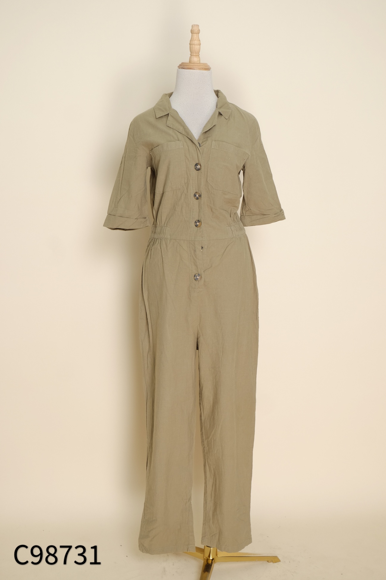 Jumpsuits sơ mi HM xanh phối cúc