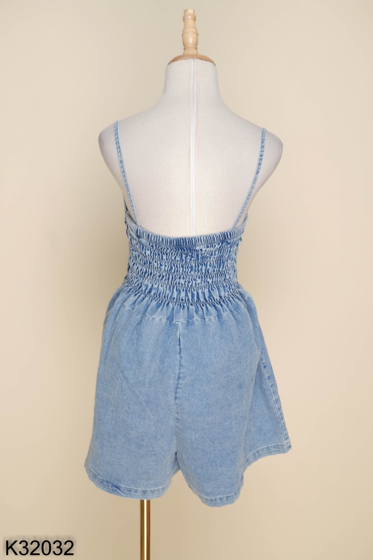 Jumpsuit 2 dây jeans xanh chun