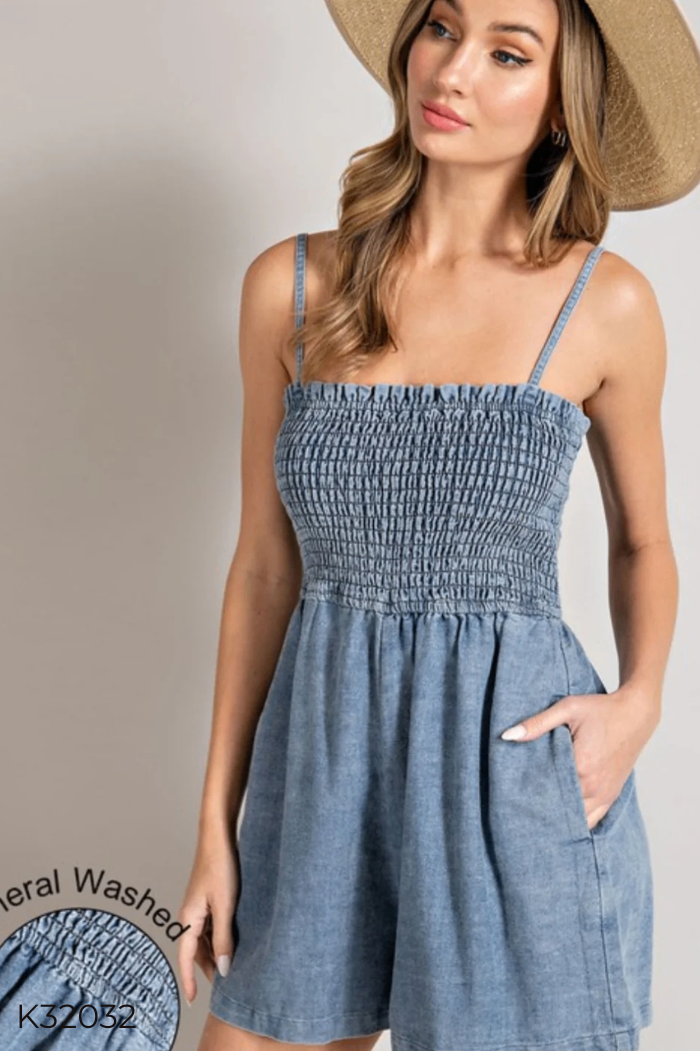 Jumpsuit 2 dây jeans xanh chun