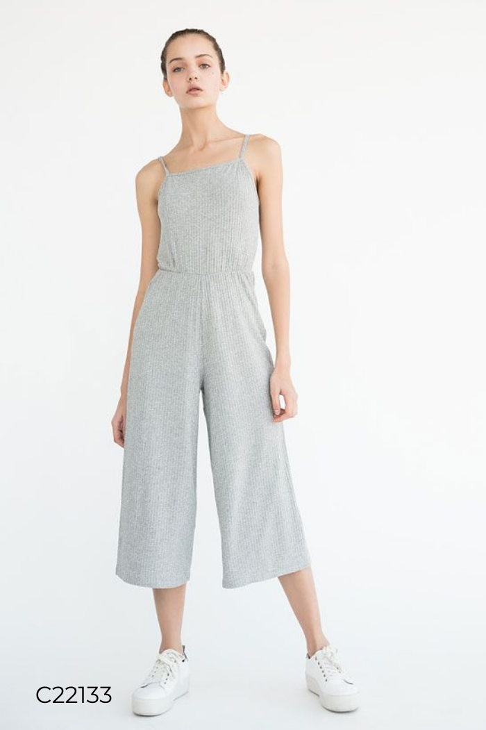 Jumpsuit BERSHKA len tăm ghi trơn