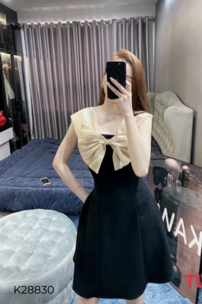 NEWTAG Váy đen phối organza be