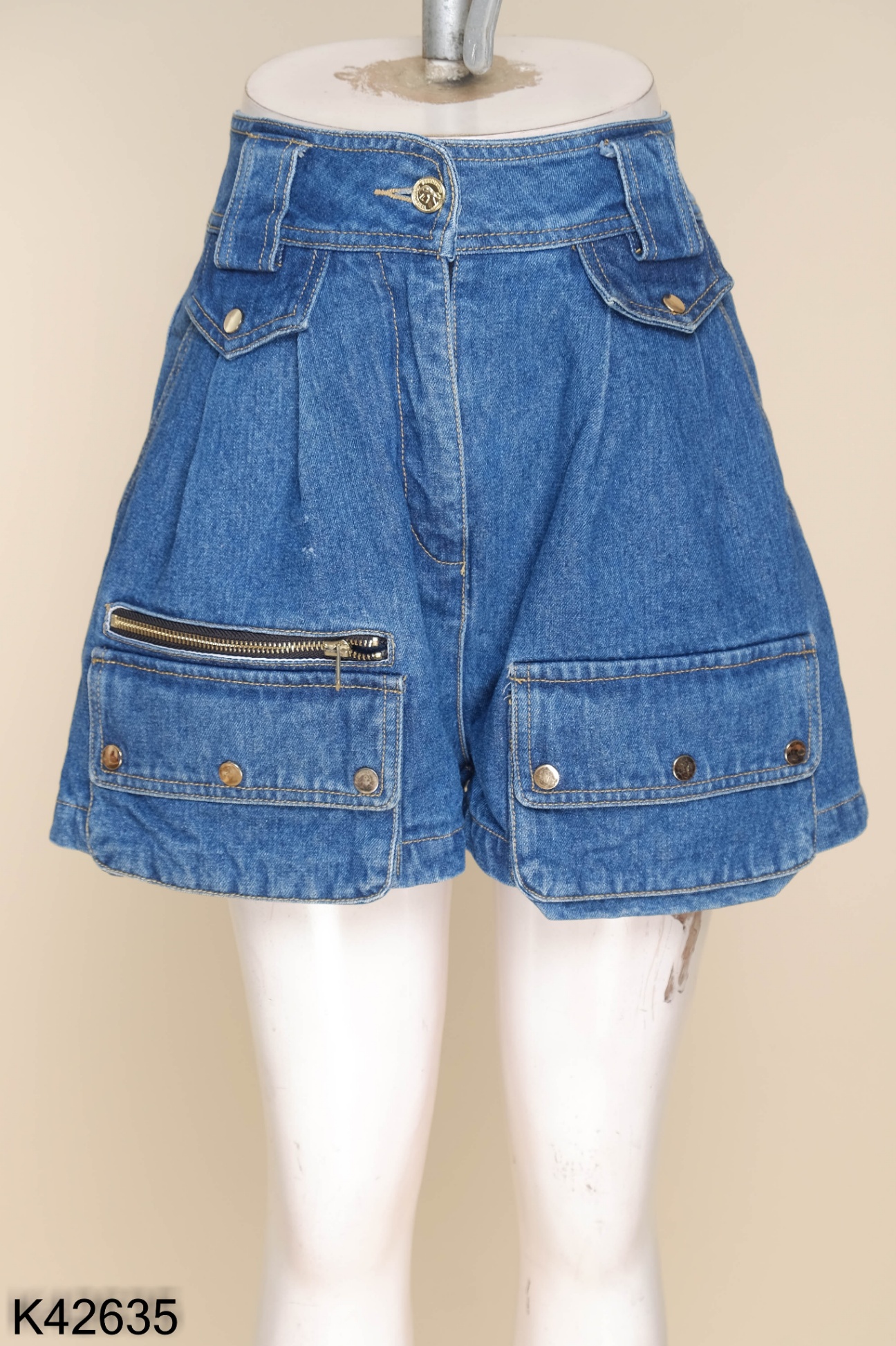 Quần shorts jeans xanh túi hộp