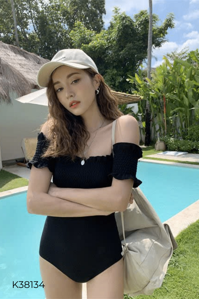 NEWTAG jumpsuits bikini trễ vai đen