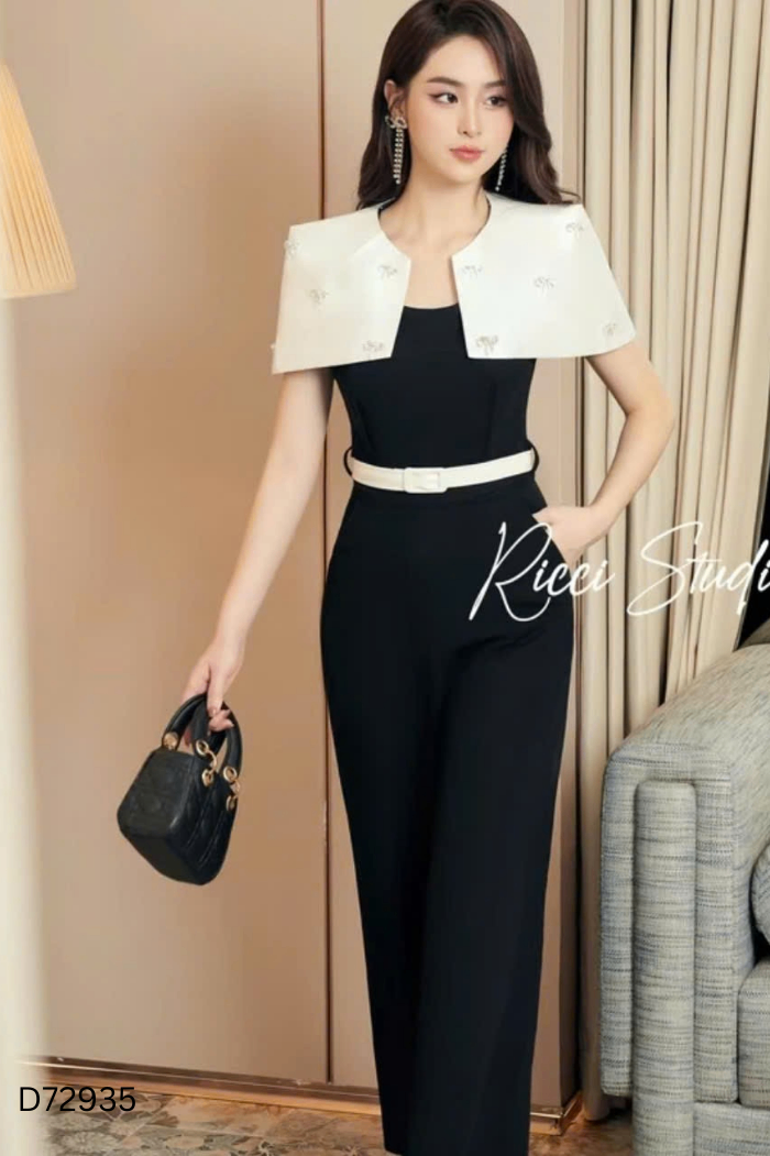 Jumpsuit RICCI đen phối trắng