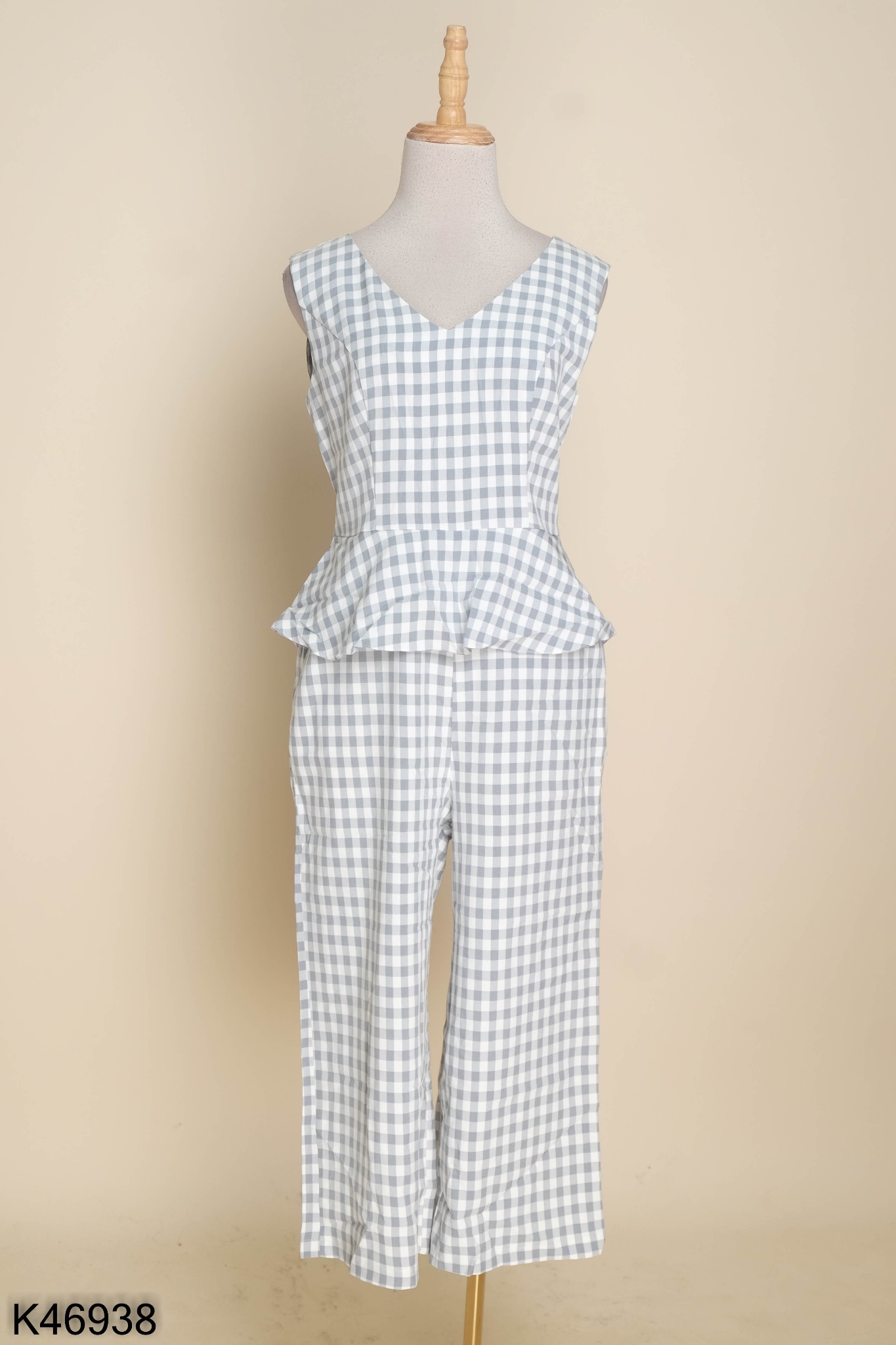 Jumpsuits sát nách xanh kẻ caro