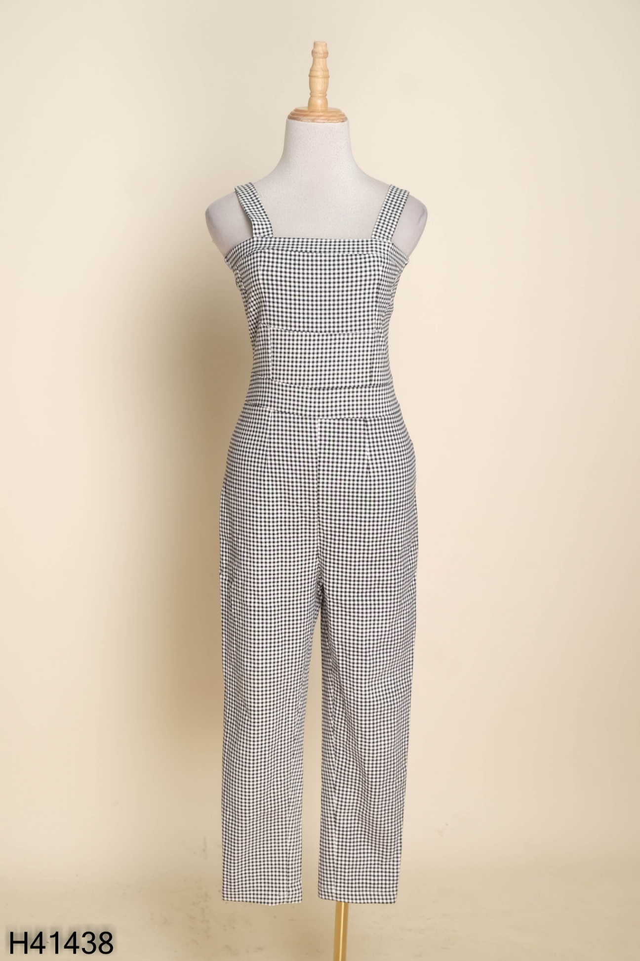 Jumpsuit 2 dây caro đen trắng