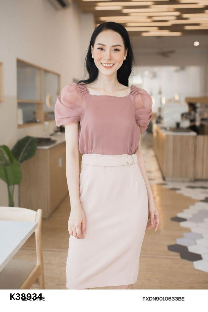 Váy hoồng ELISE phối chiffon