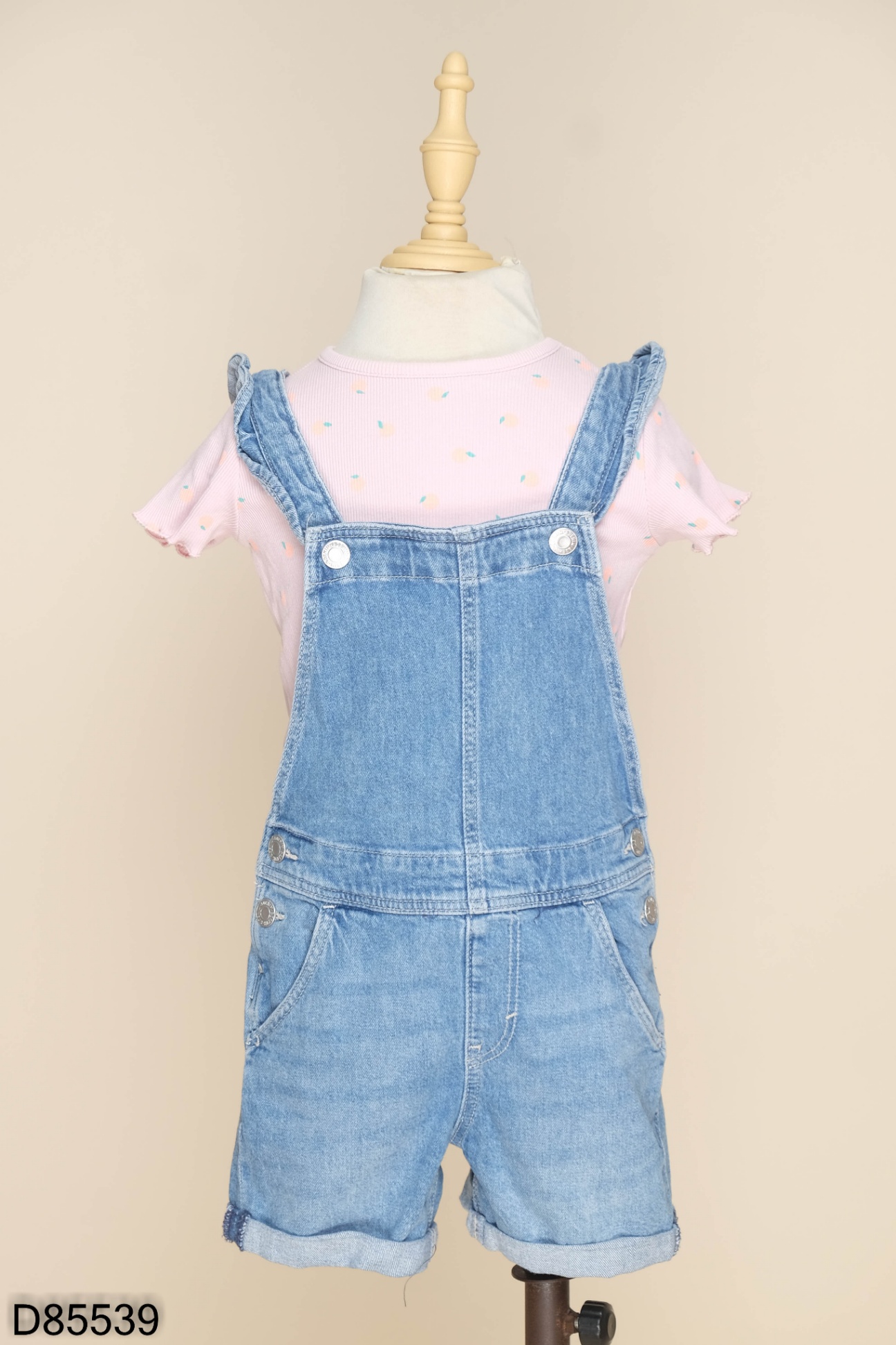 Set áo ZARA hồng + yếm HM jeans xanh kid