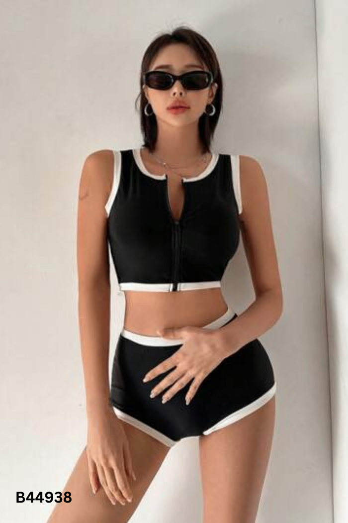 NEW Set bikini đen viền trắng áo